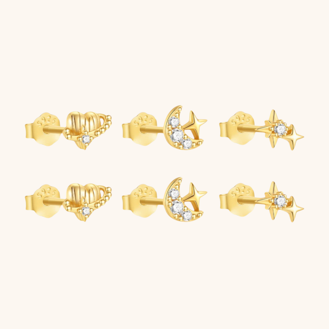 Delicate Heart Star Moon Compact Earrings Set
