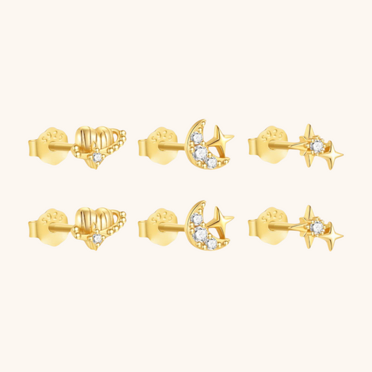 Delicate Heart Star Moon Compact Earrings Set