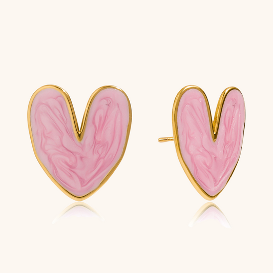 Waterproof heart-shaped enamel earrings with gold trim