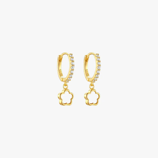 Elegant S925 sterling silver flower drop diamond hoop earrings with crystal accents