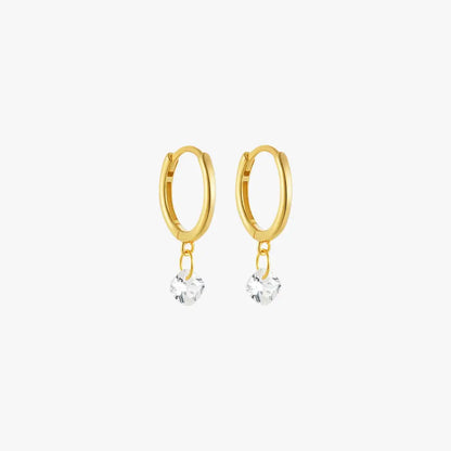  Dainty S925 sterling silver single crystal hoop earrings, minimalist style
