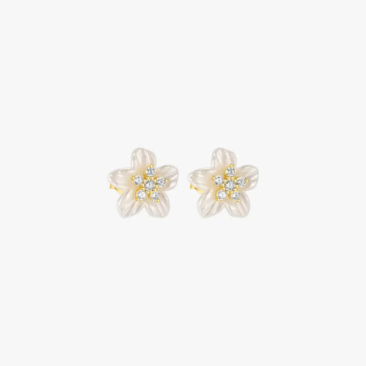 S925 sterling silver acrylic flower-shaped earrings with zircon, a combination of modern and vintage styles.