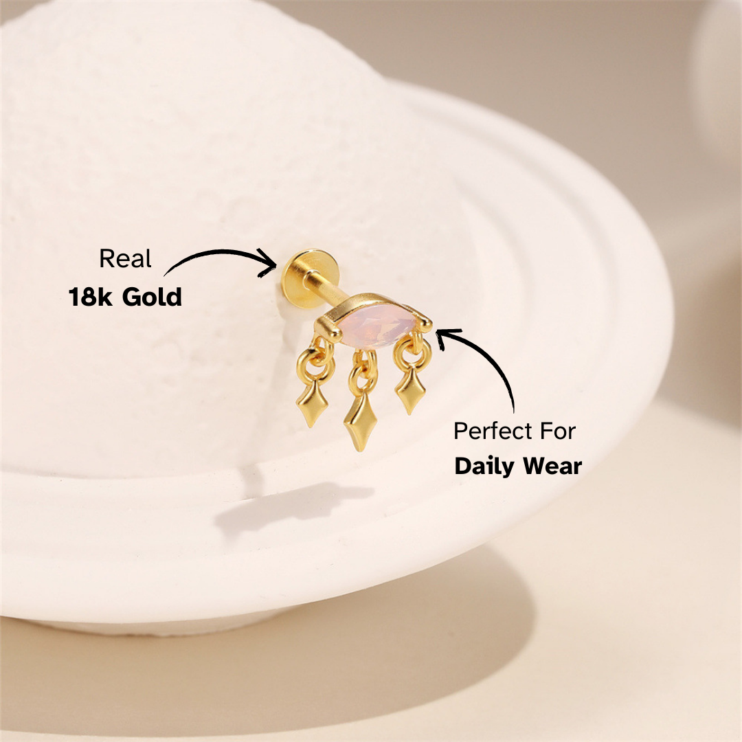 S925 Sterling Silver Pink Opal Drop Earrings with Diamond Details, Stylish Jewelry for Everyday Wear