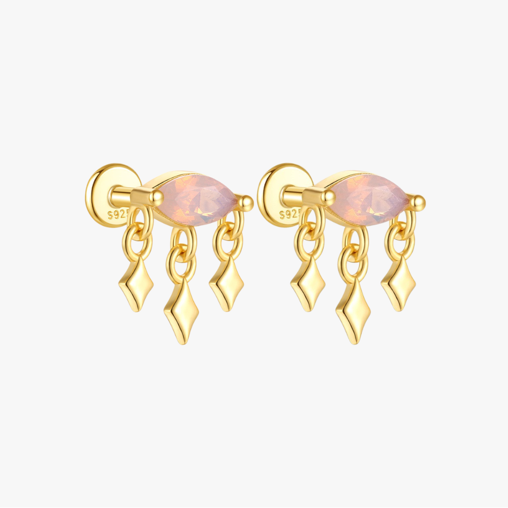S925 Sterling Silver Drop Earrings with Pink Opal and Diamond Detail, Chic Jewelry for Women