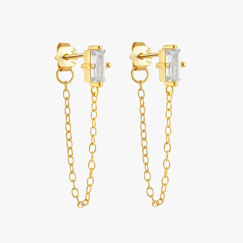 Zirconia Chain Tassel Earrings