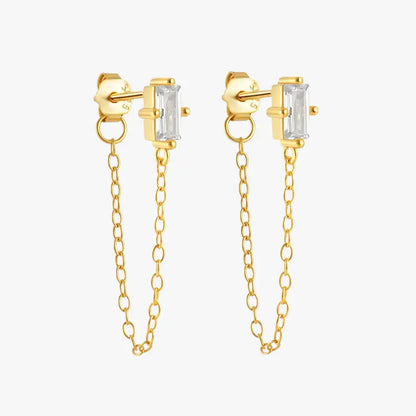 Zirconia Chain Tassel Earrings