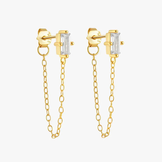 Zirconia Chain Tassel Earrings