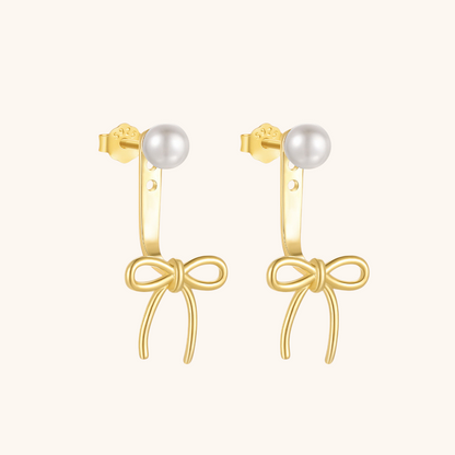 Charming Pearl Ribbon Drop Earrings