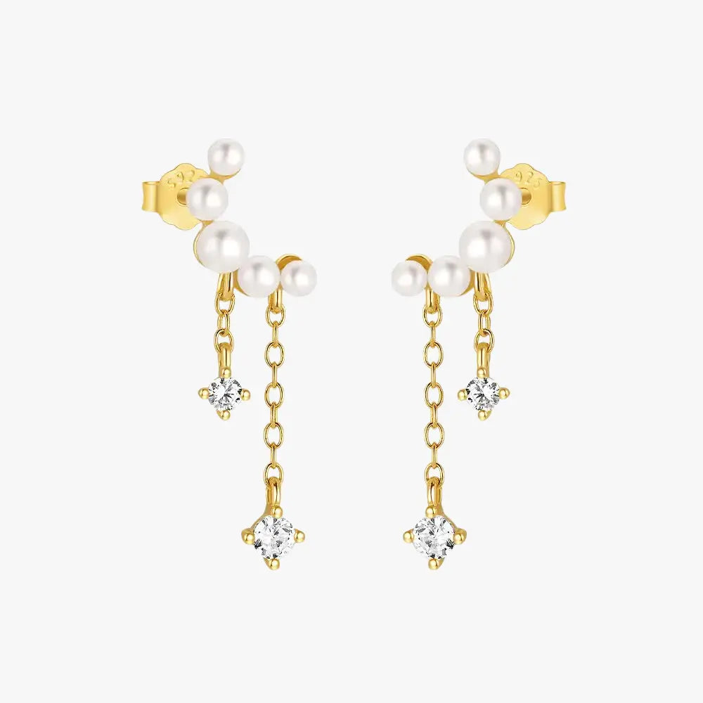Pendientes colgantes de perlas y circonitas