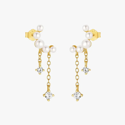 Pearl and Zirconia Dangle Earrings