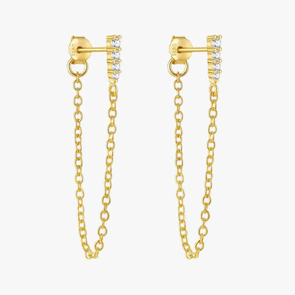 Zirconia Long Chain Tassel Earrings