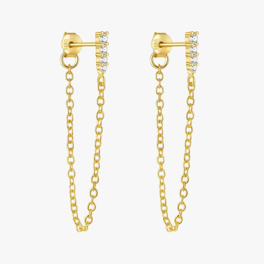 Zirconia Long Chain Tassel Earrings