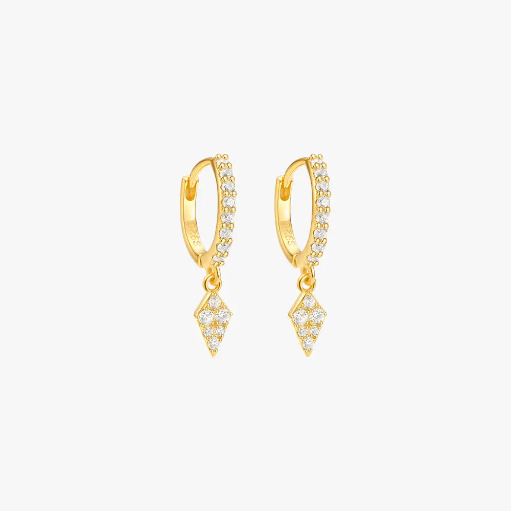 Diamond-Shaped Zirconia Dangle Hoop Earrings