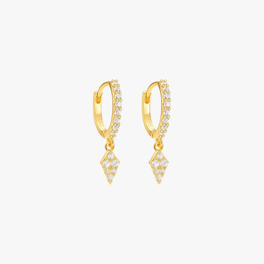 Diamond-Shaped Zirconia Dangle Hoop Earrings
