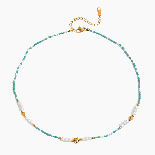 Necklace with heart-shaped clasp on a white background