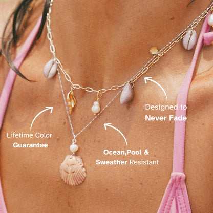 Close-up of double strand gold necklace with ocean-inspired charm_MiFJewelry