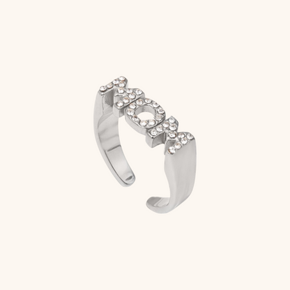 Silver adjustable MOM ring with crystal accents, minimalist mom jewelry