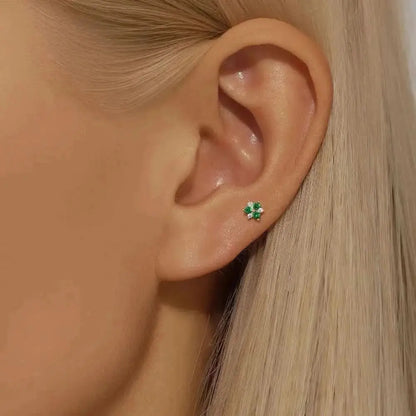 Green Zirconia Flower Stud Earrings