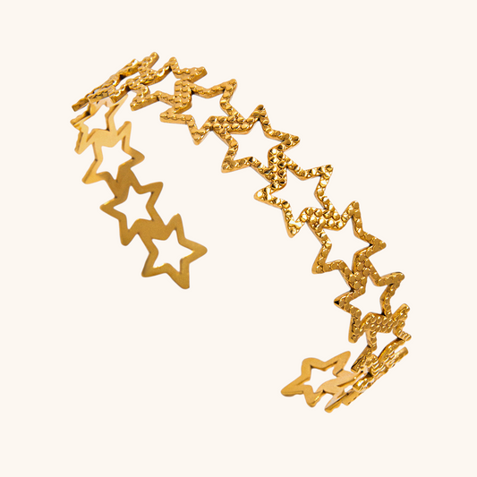 Star cuff bracelet close-up with hammered texture