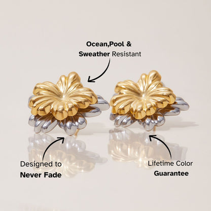 Gold and silver floral earrings with waterproof features and shine