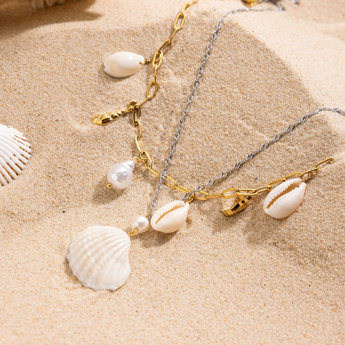 Elegant beach necklace with shell charm styled for summer outfit_MiFJewelry