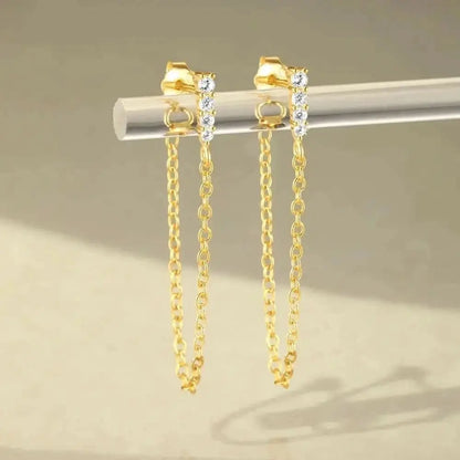 Zirconia Long Chain Tassel Earrings