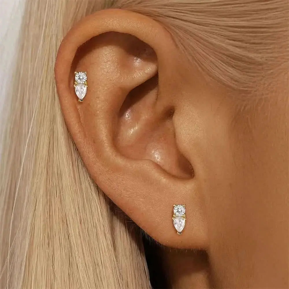 Teardrop & Round Zirconia Stud Earrings