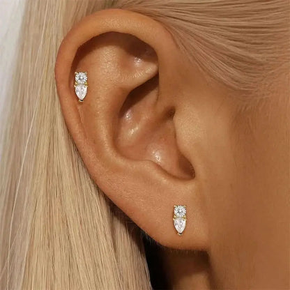 Teardrop & Round Zirconia Stud Earrings