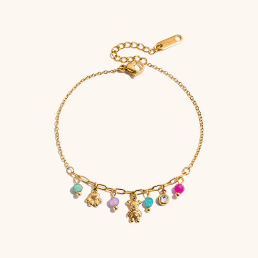 kawaii teddy bear chain bracelet with colorful beads