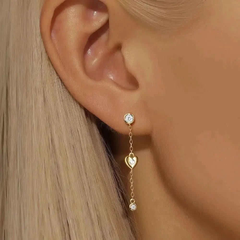 Boucles d'oreilles pendantes à longue chaîne en forme de cœur et de lune