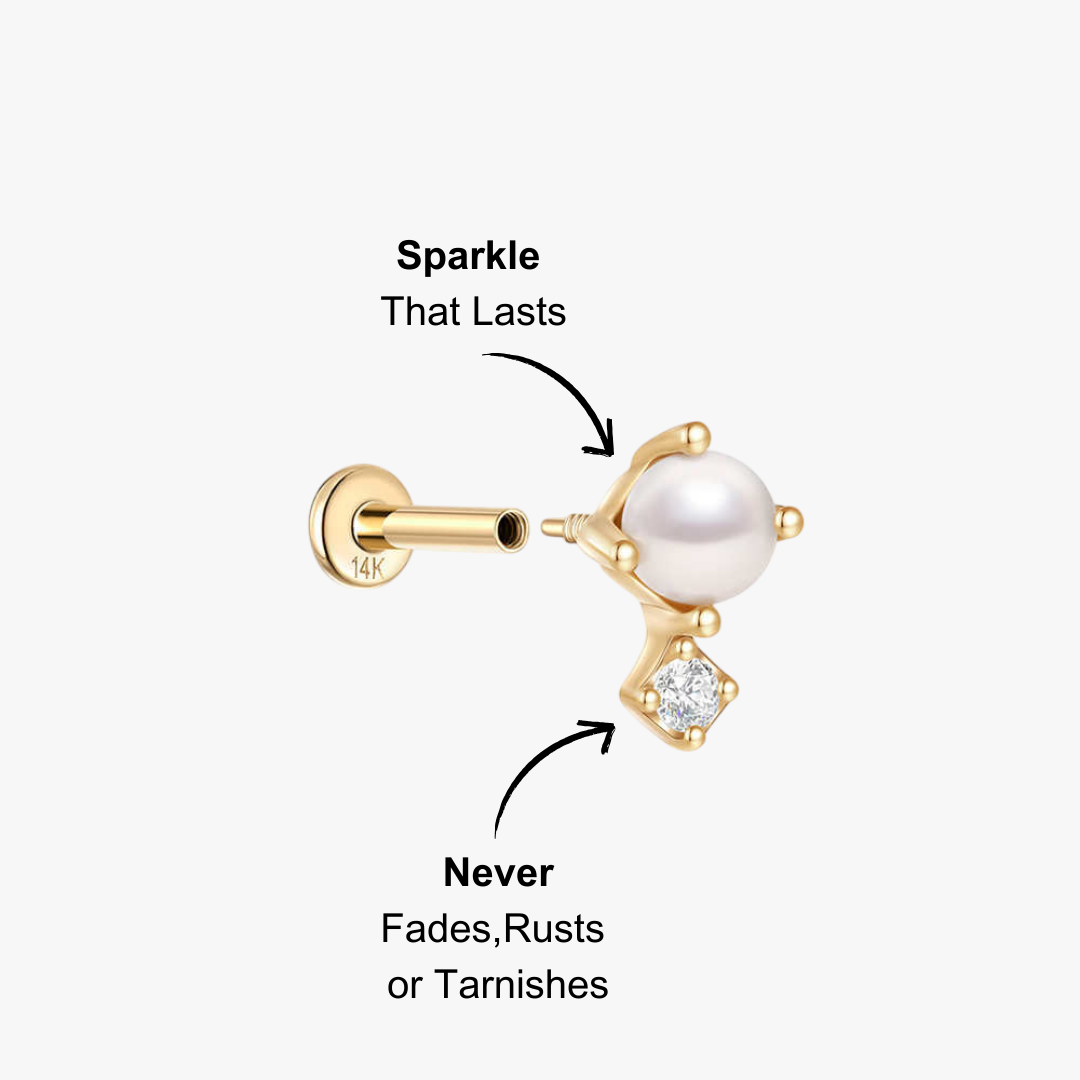 Pearl stud earring with zirconia accents in 14K gold