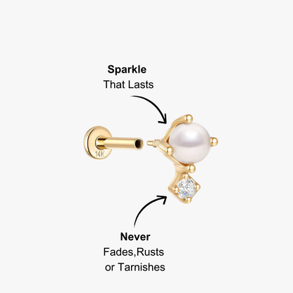 Pearl stud earring with zirconia accents in 14K gold