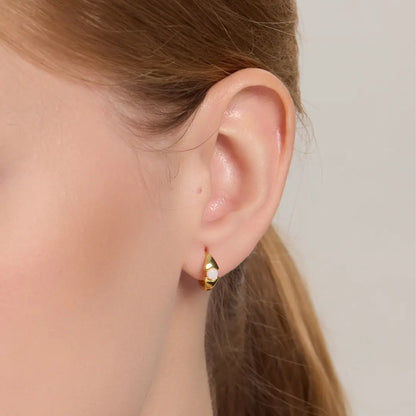 Hollow Opal C-Shape Hoop Earrings