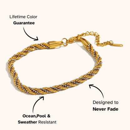 Two-tone rope chain bracelet with gold and silver twist design, styled for everyday European fashion lovers.