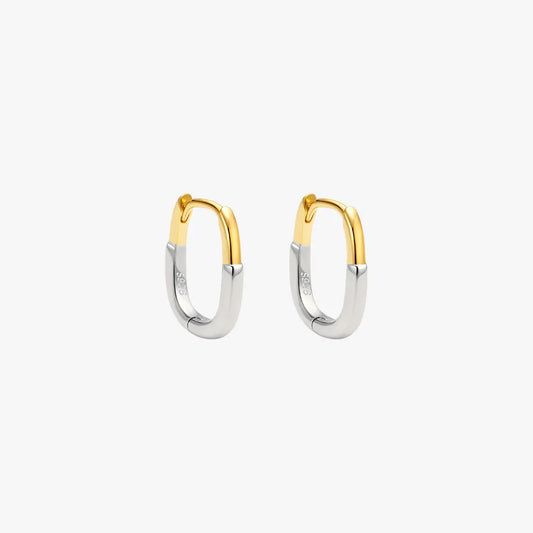 A pair of two-tone gold hoop earrings.