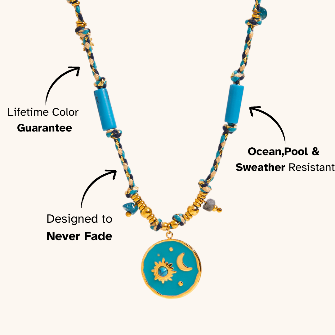 Waterproof sun and moon necklace for summer outfits