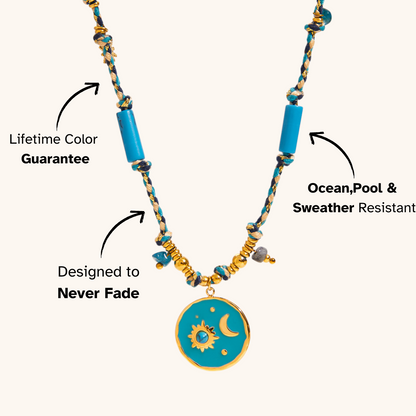 Waterproof sun and moon necklace for summer outfits
