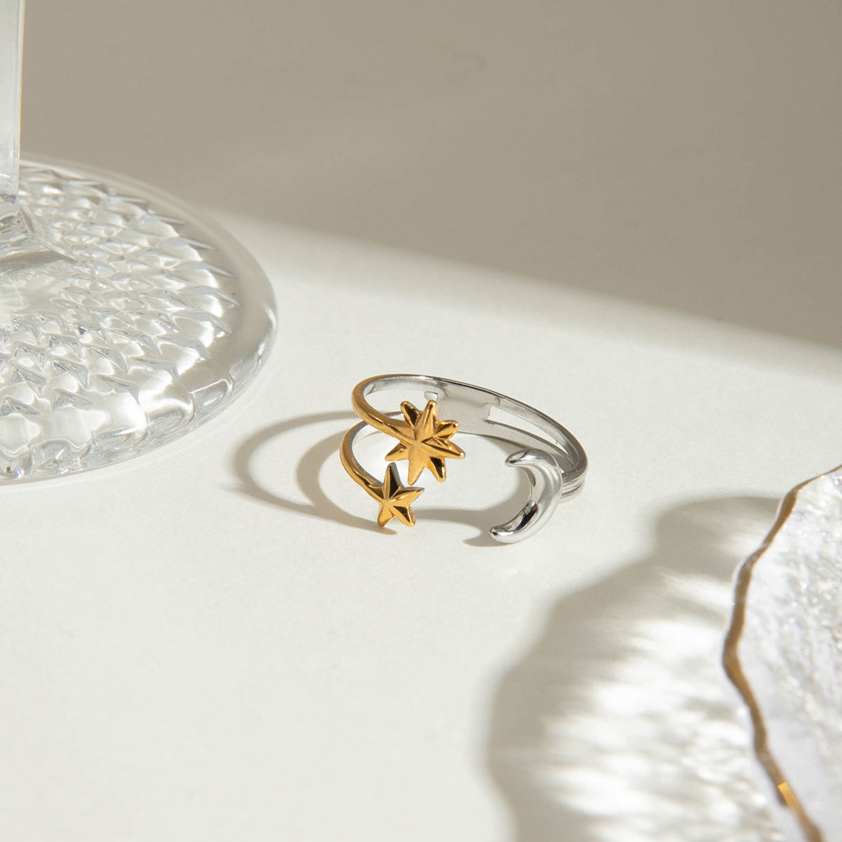Celestial-inspired open ring under natural sunlight