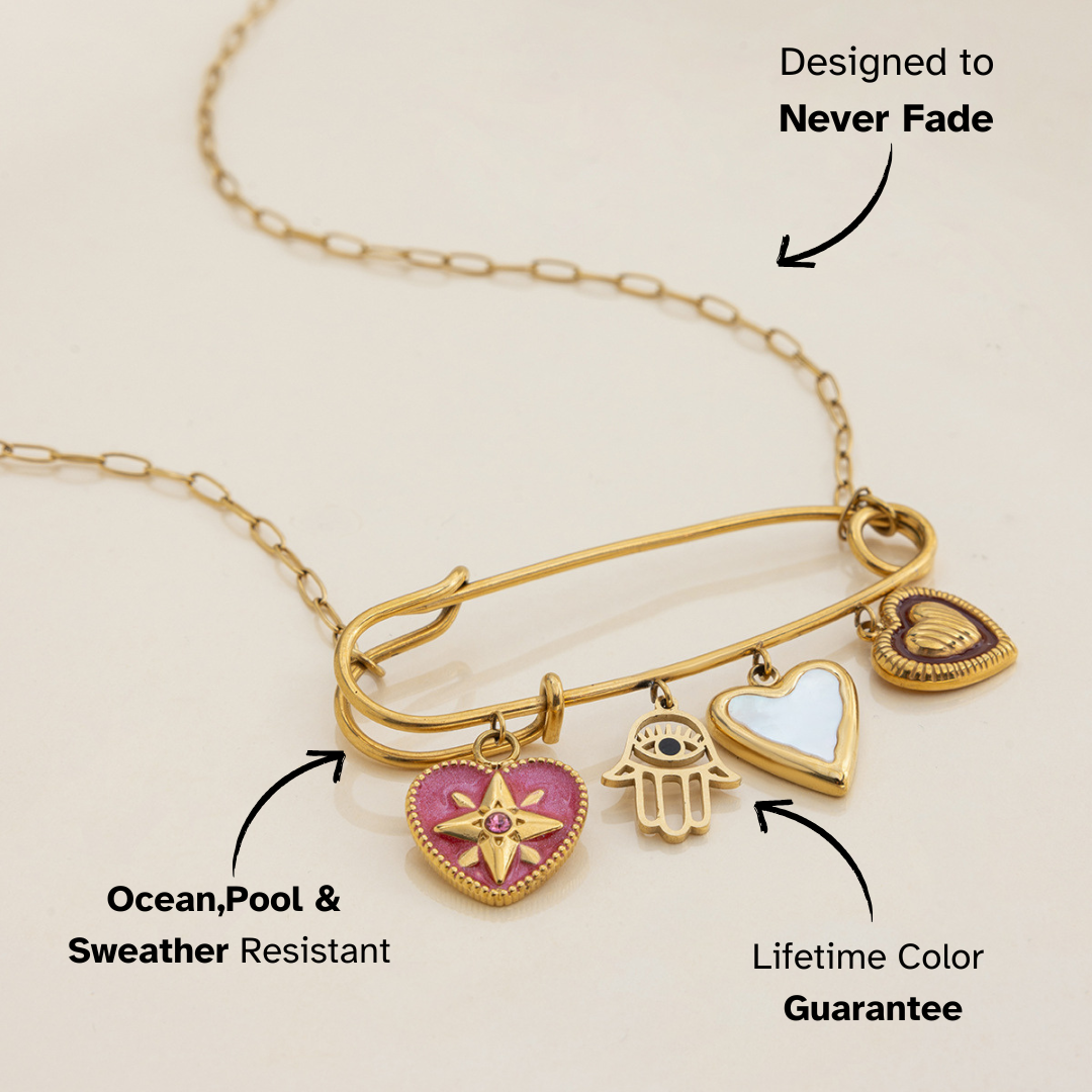Front and back of heart pendant necklace with enamel finish