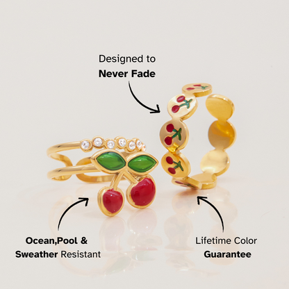 Stylish cherry-inspired ring set for playful Y2K summer looks