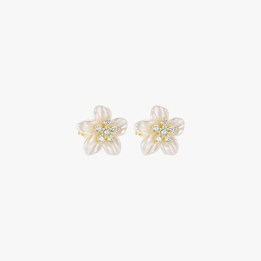 Acrylic Flower Zirconia Stud Earrings - mifjewelry