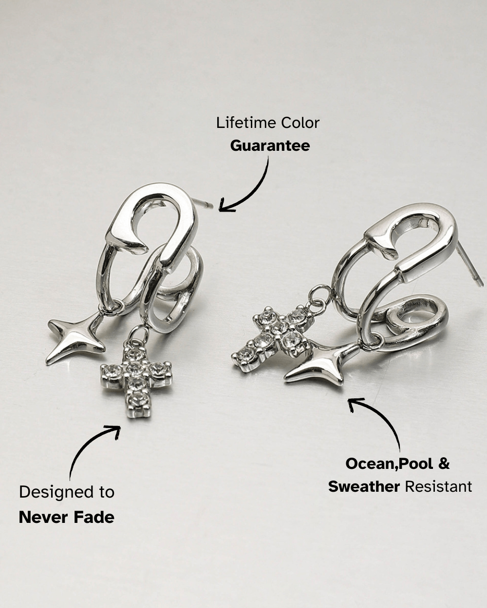Asymmetric Star & Cross Safety Pin Earrings - mifjewelry