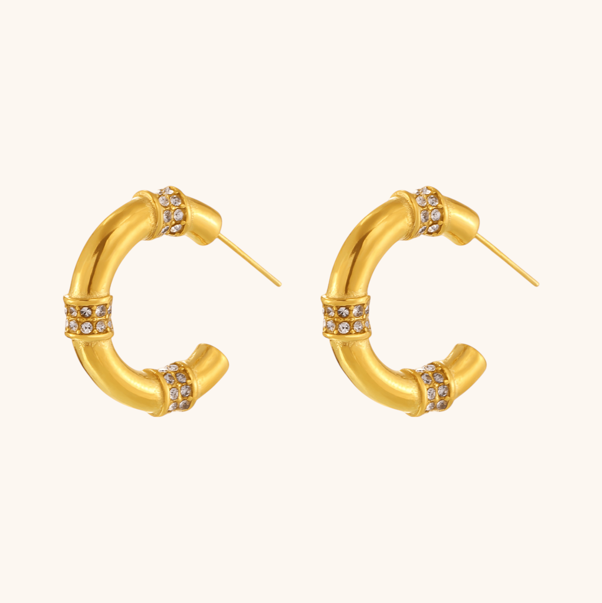Bamboo Hoop Earrings with Zirconia - mifjewelry