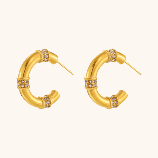 Bamboo Hoop Earrings with Zirconia - mifjewelry