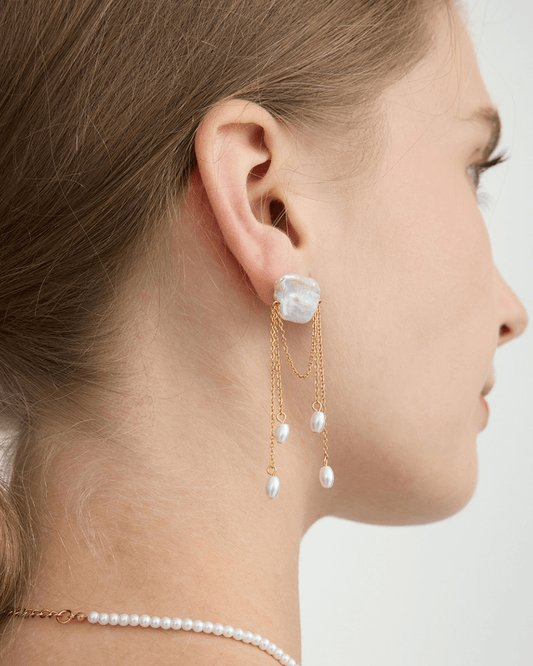Baroque Pearl Chain Drop Earrings - mifjewelry