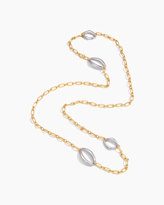 Bi - Color Shell Link Long Necklace - mifjewelry