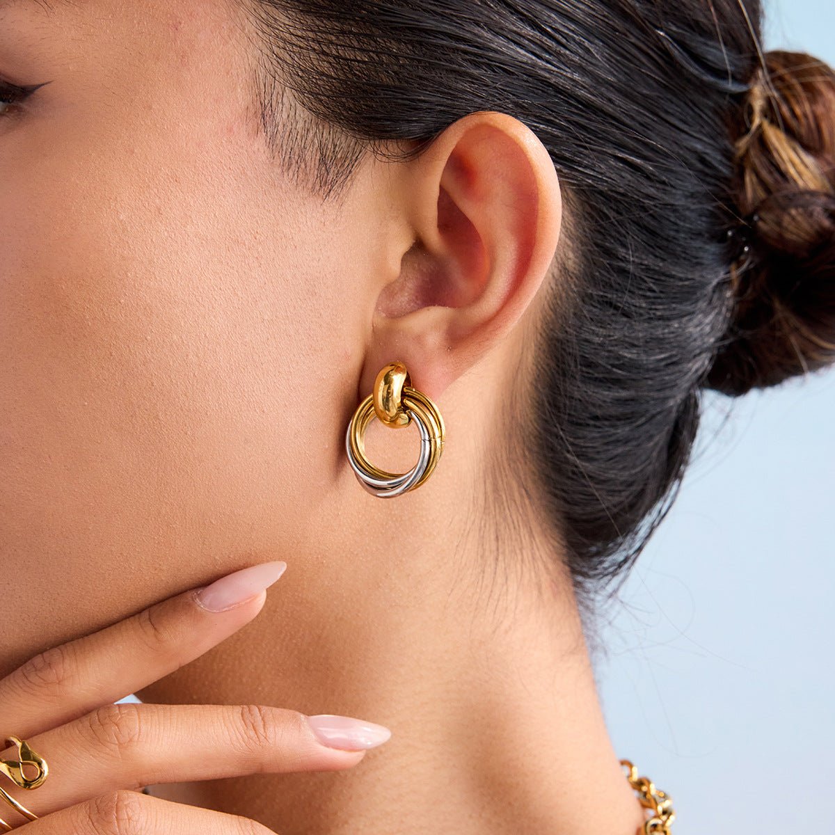Bi - Tone Bold Loop Earrings - mifjewelry