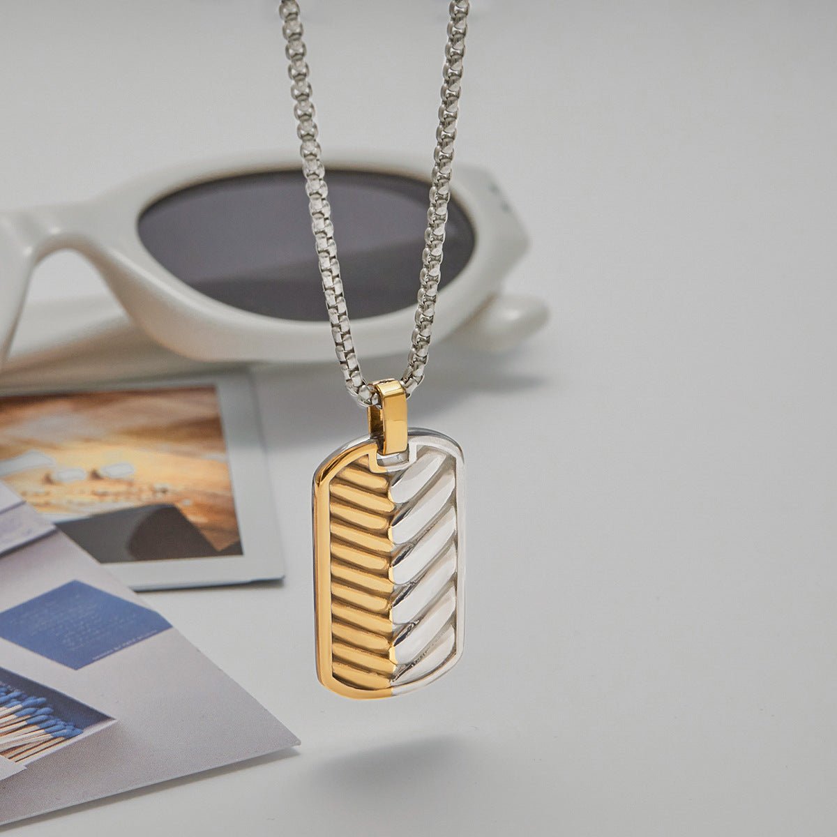 Bi - Tone Ripple Tag Necklace - mifjewelry