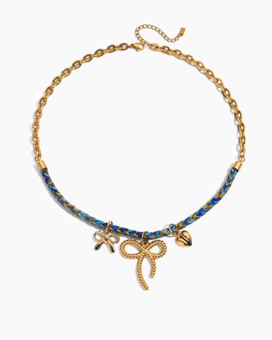 Blue Ribbon Charm Braided Necklace - mifjewelry