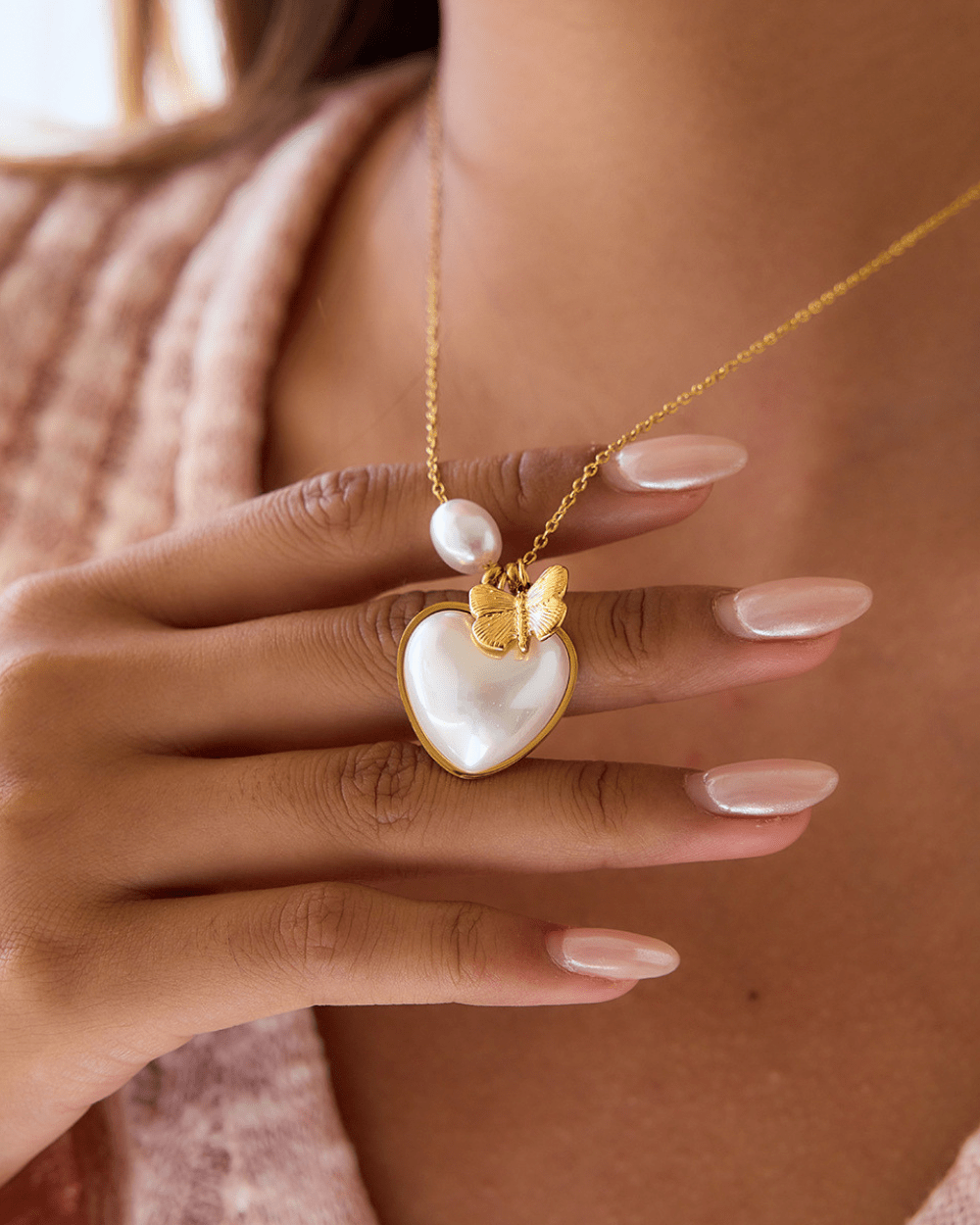 Butterfly Pearl Heart Necklace - mifjewelry